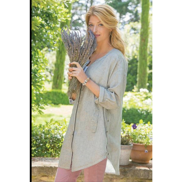 Soft Surroundings Women's Size Large Lucerne Linen Double Zip Button Side Top - Picture 1 of 11